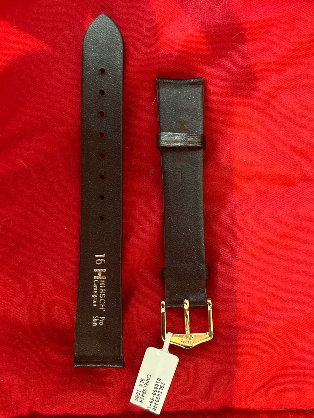 NOS Hypoallergenic Hirsch Camelgrain 16mm Black Leather Watch Band NWT